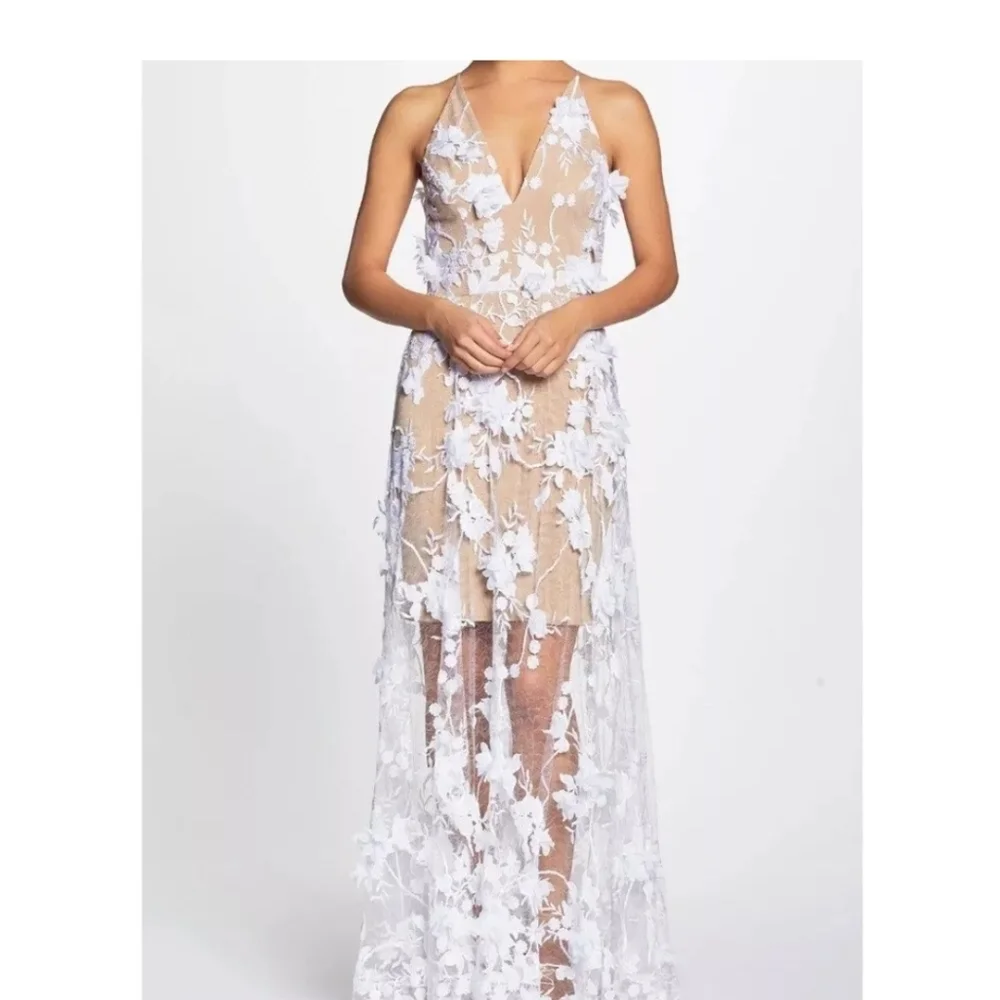 Dress the Population Sidney Sheer Lace Gown White/Nude S - Picture 4 of 5